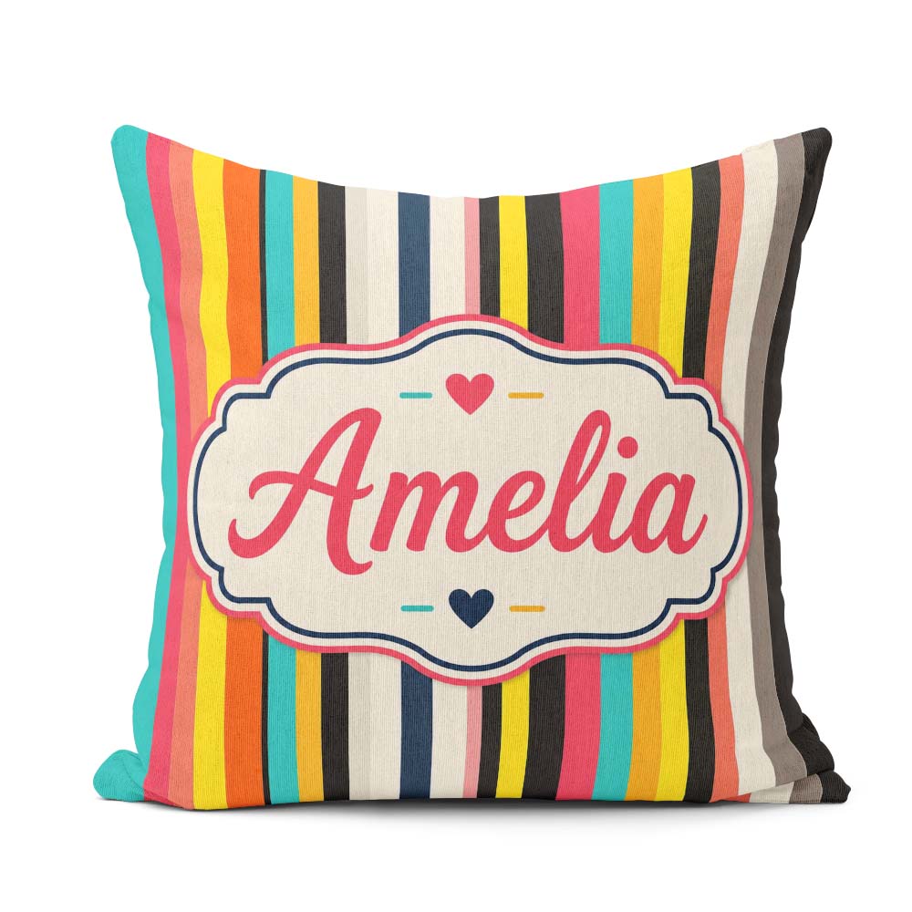 Custom Name Abstract Vertical Stripe Style Seamless Pattern Name Square Filled Cushion Throw Pillow Sofa Bed Home Decor Zip Washable UK Made