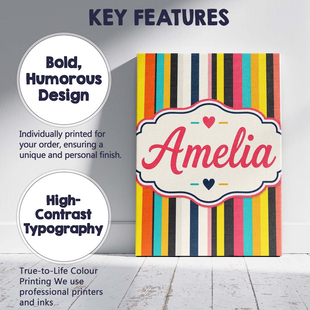 Personalised Name Abstract Vertical Multicolor Stripe Style Unique Gift Idea Custom Made Canvas Wall Art Print Decor Picture Ready to Hang