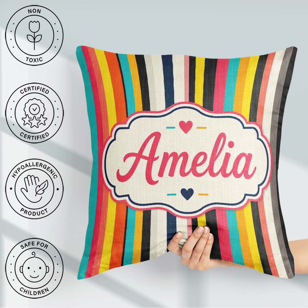 Custom Name Abstract Vertical Stripe Style Seamless Pattern Name Square Filled Cushion Throw Pillow Sofa Bed Home Decor Zip Washable UK Made
