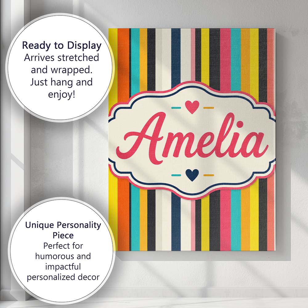 Personalised Name Abstract Vertical Multicolor Stripe Style Unique Gift Idea Custom Made Canvas Wall Art Print Decor Picture Ready to Hang