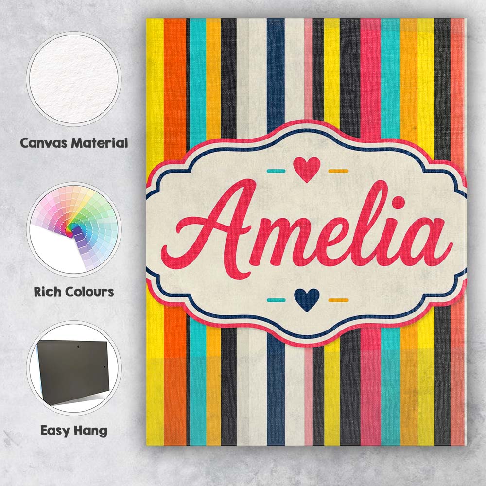 Personalised Name Abstract Vertical Multicolor Stripe Style Unique Gift Idea Custom Made Canvas Wall Art Print Decor Picture Ready to Hang