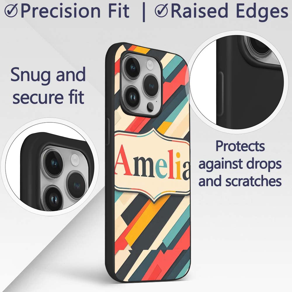 Abstract Angled Color Block Stripes Contemporary Custom Name Protective Phone Case Mobile Cover Durable Everyday Smartphone Shock Resistant