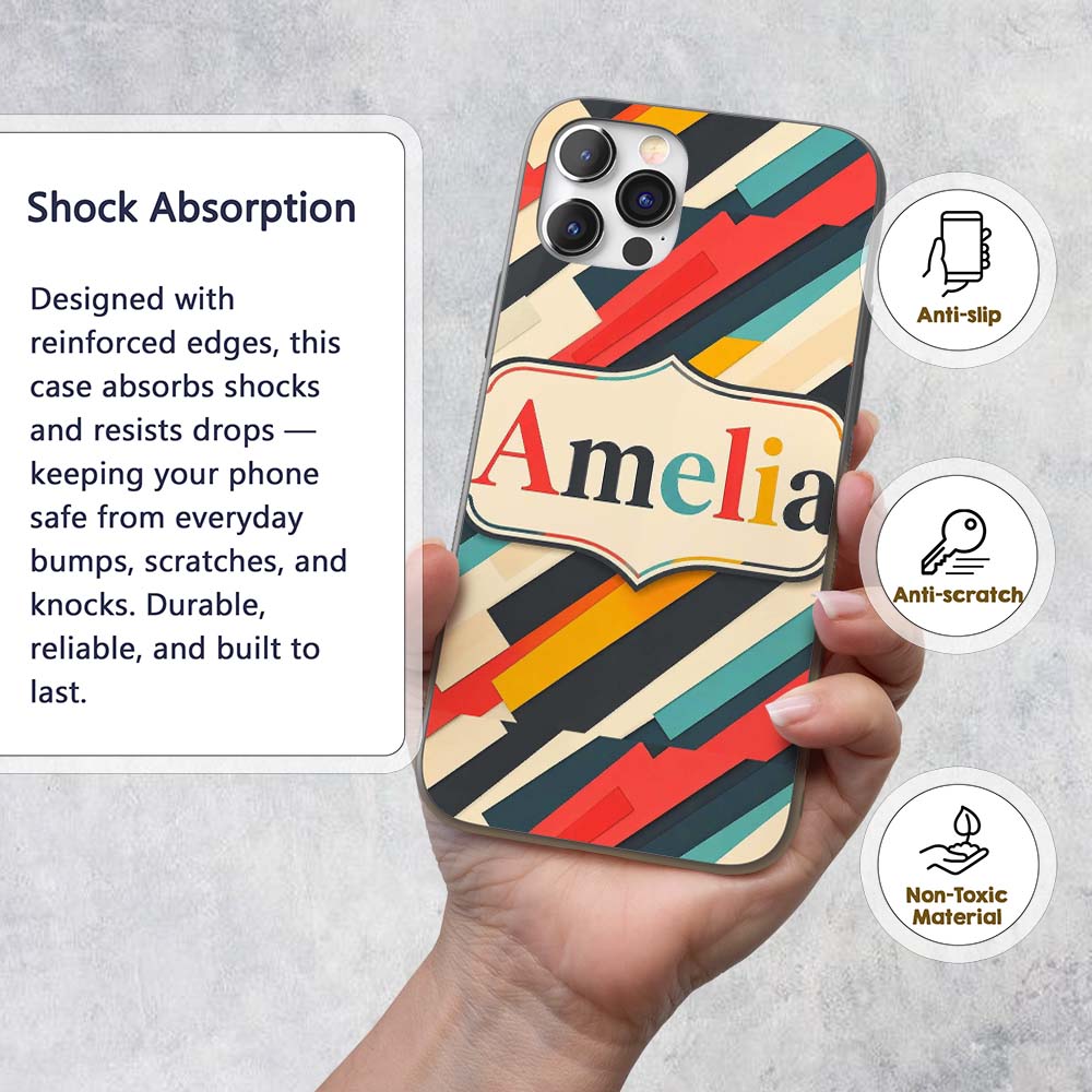 Abstract Angled Color Block Stripes Contemporary Custom Name Protective Phone Case Mobile Cover Durable Everyday Smartphone Shock Resistant