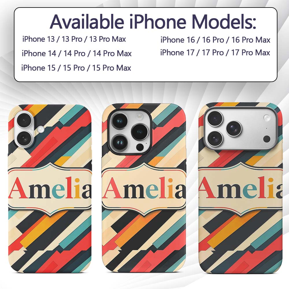 Abstract Angled Color Block Stripes Contemporary Custom Name Protective Phone Case Mobile Cover Durable Everyday Smartphone Shock Resistant