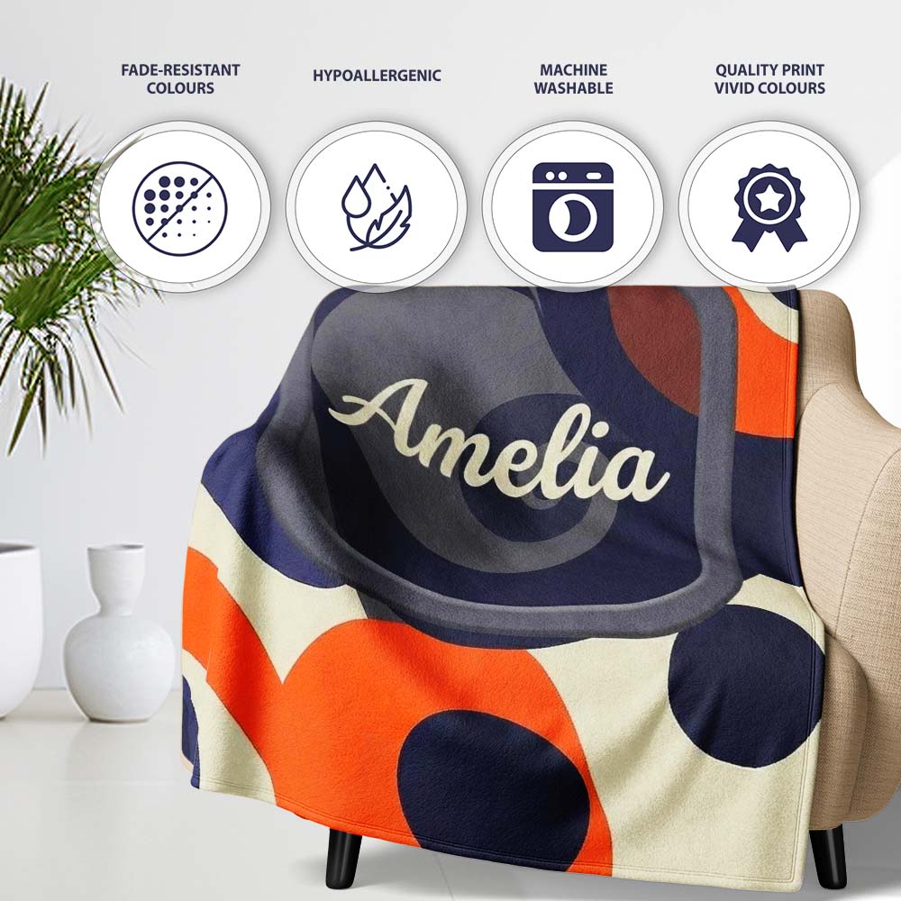 Abstract Organic Curved Shapes Bold Modern Seamless Pattern Name Personalised Custom Name Super Soft Fleece Blanket Bed Sofa Throw