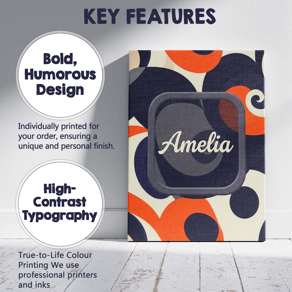 Personalised Name Abstract Organic Curved Custom Unique Gift Idea Elegant Feature Canvas Wall Art Print Decor Picture Ready to Hang