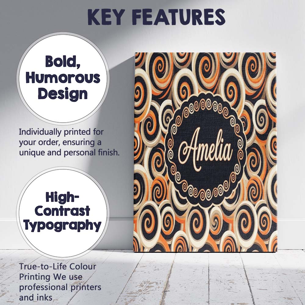 Personalised Name Abstract Spiral Swirl Custom Modern Room Accent Elegant Feature Canvas Wall Art Print Decor Picture Ready to Hang
