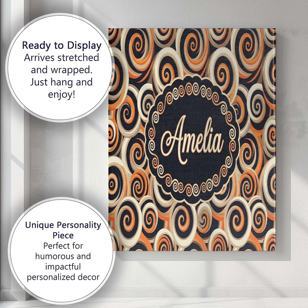 Personalised Name Abstract Spiral Swirl Custom Modern Room Accent Elegant Feature Canvas Wall Art Print Decor Picture Ready to Hang