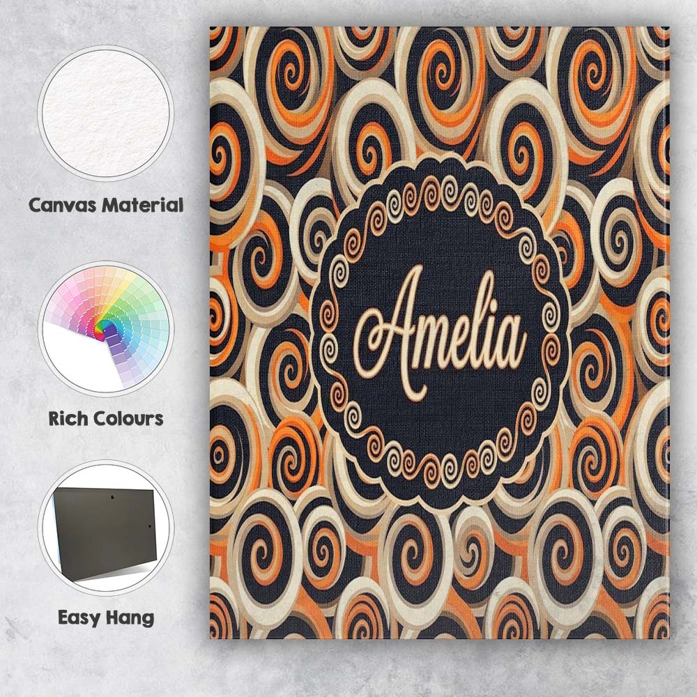 Personalised Name Abstract Spiral Swirl Custom Modern Room Accent Elegant Feature Canvas Wall Art Print Decor Picture Ready to Hang