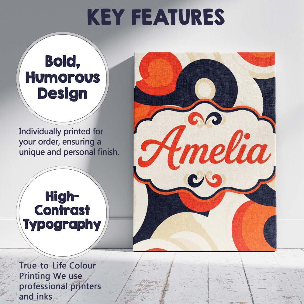 Personalised Name Abstract Swirl Shapes Custom Modern Room Accent Elegant Feature Canvas Wall Art Print Decor Picture Ready to Hang