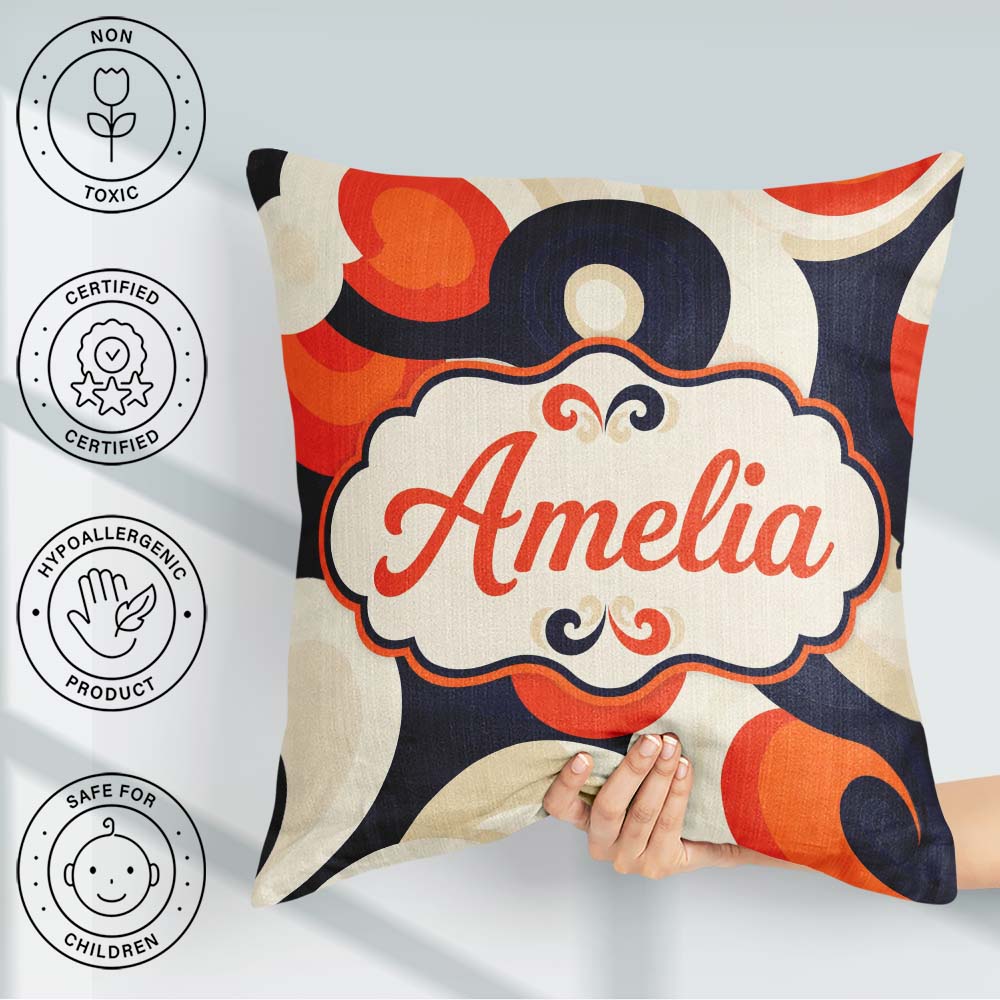 Custom Name Abstract Swirl Shapes Bold Contrast Seamless Pattern Square Filled Cushion Throw Pillow Sofa Bed Home Decor Zip Washable UK Made
