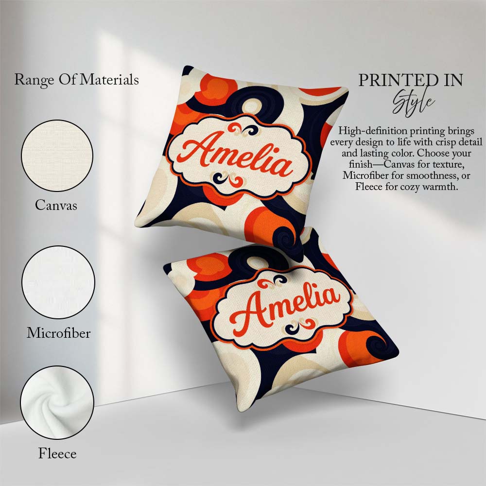Custom Name Abstract Swirl Shapes Bold Contrast Seamless Pattern Square Filled Cushion Throw Pillow Sofa Bed Home Decor Zip Washable UK Made