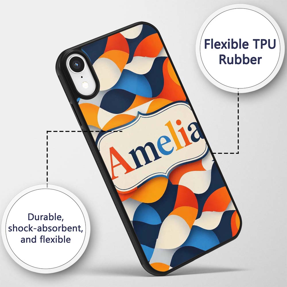 Abstract Fluid Organic Shapes Modern Color Blend Custom Name Protective Phone Case Mobile Cover Durable Everyday Smartphone Shock Resistant