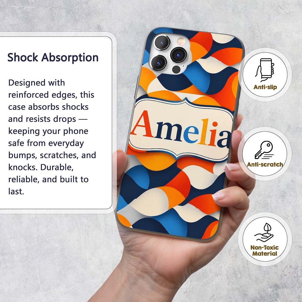 Abstract Fluid Organic Shapes Modern Color Blend Custom Name Protective Phone Case Mobile Cover Durable Everyday Smartphone Shock Resistant