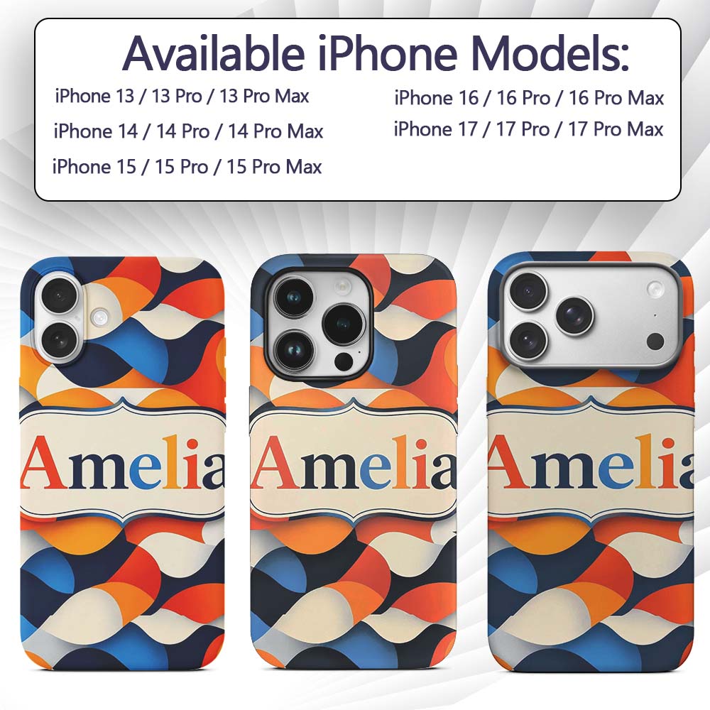 Abstract Fluid Organic Shapes Modern Color Blend Custom Name Protective Phone Case Mobile Cover Durable Everyday Smartphone Shock Resistant