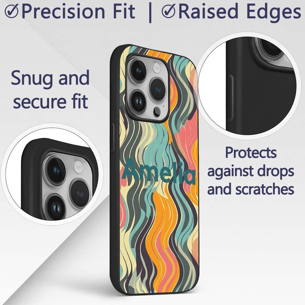 Abstract Wavy Lines Soft Pastel Flow Seamless Custom Name Protective Phone Case Mobile Cover Durable Everyday Smartphone Shock Resistant