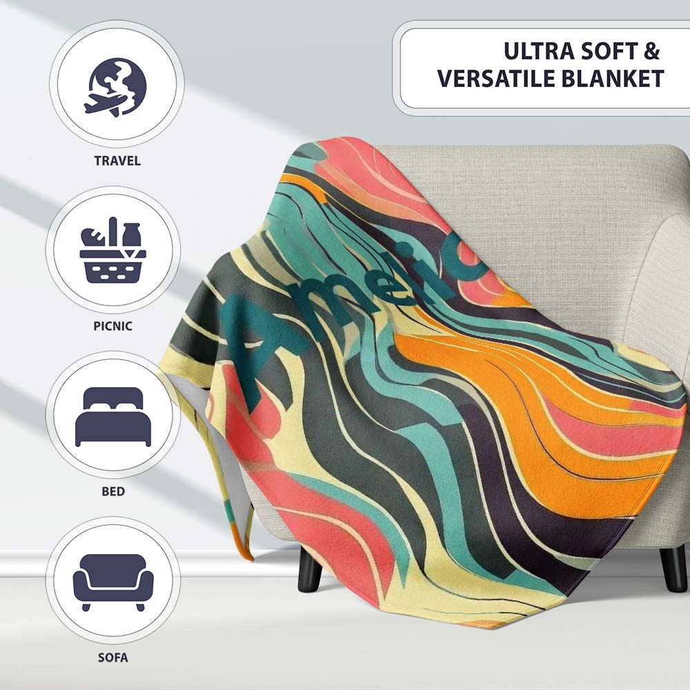 Abstract Wavy Lines Soft Pastel Flow Seamless Pattern Name Cute Personalised Custom Name Super Soft Fleece Blanket Bed Sofa Throw