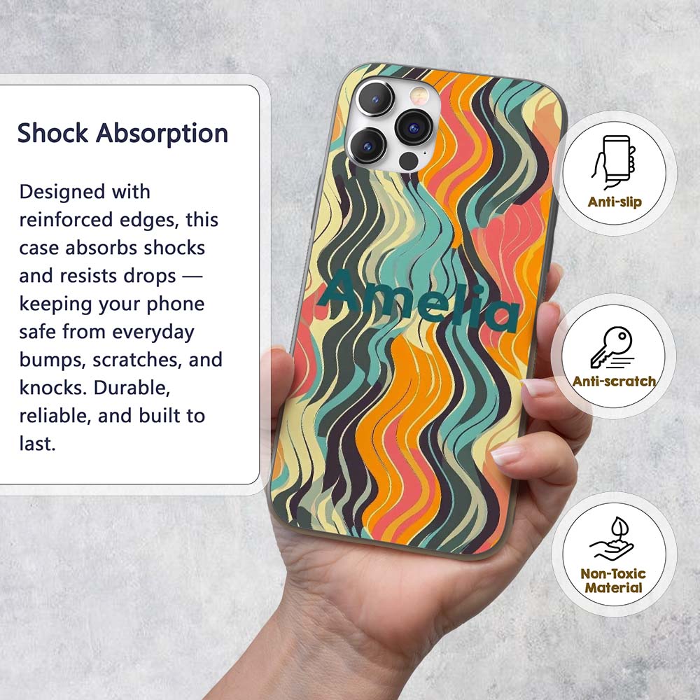 Abstract Wavy Lines Soft Pastel Flow Seamless Custom Name Protective Phone Case Mobile Cover Durable Everyday Smartphone Shock Resistant