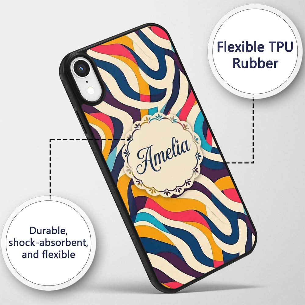 Abstract Flowing Ribbon Waves Bold Printed Design Custom Name Protective Phone Case Mobile Cover Durable Everyday Smartphone Shock Resistant
