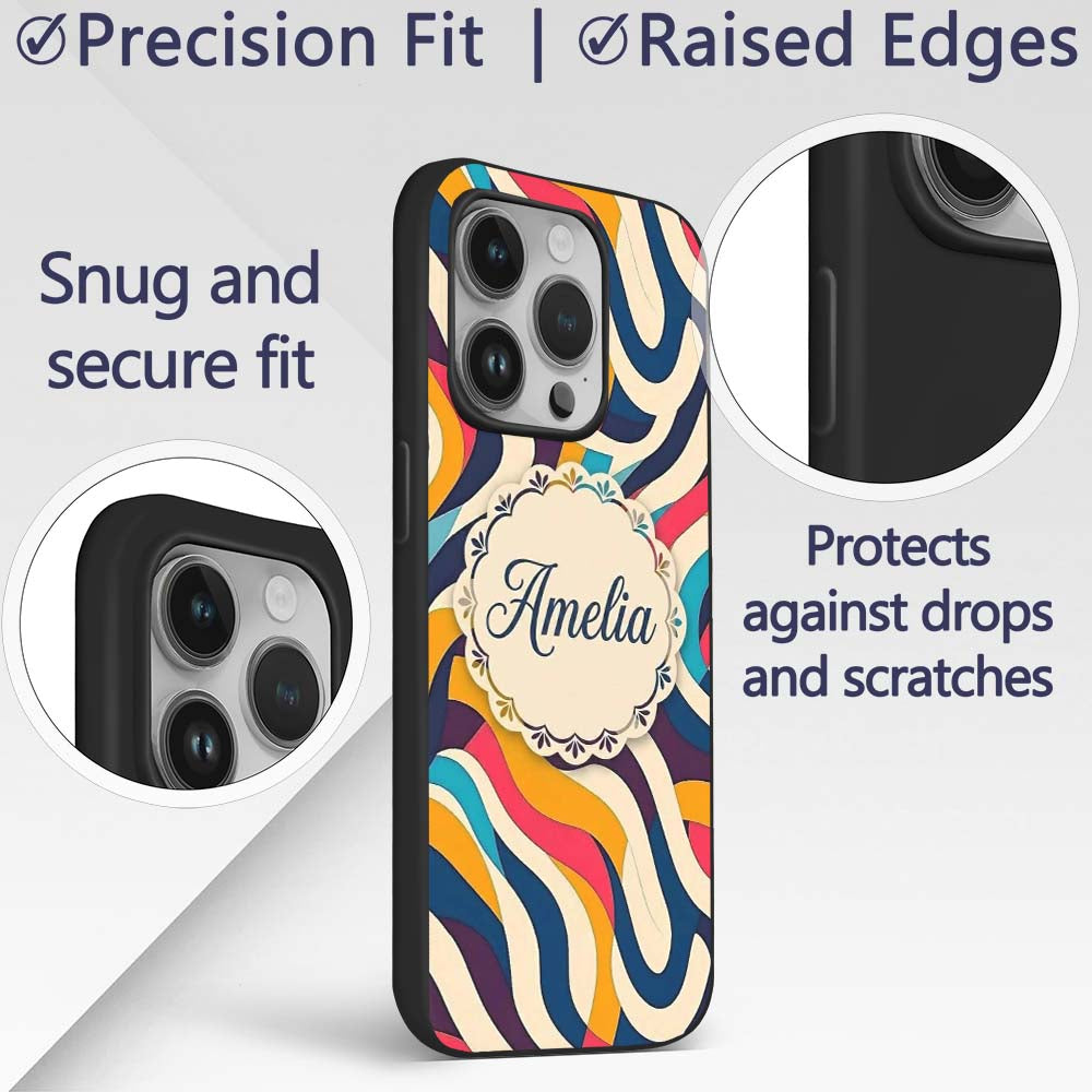 Abstract Flowing Ribbon Waves Bold Printed Design Custom Name Protective Phone Case Mobile Cover Durable Everyday Smartphone Shock Resistant
