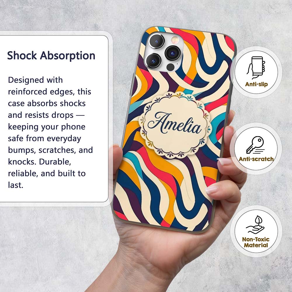 Abstract Flowing Ribbon Waves Bold Printed Design Custom Name Protective Phone Case Mobile Cover Durable Everyday Smartphone Shock Resistant