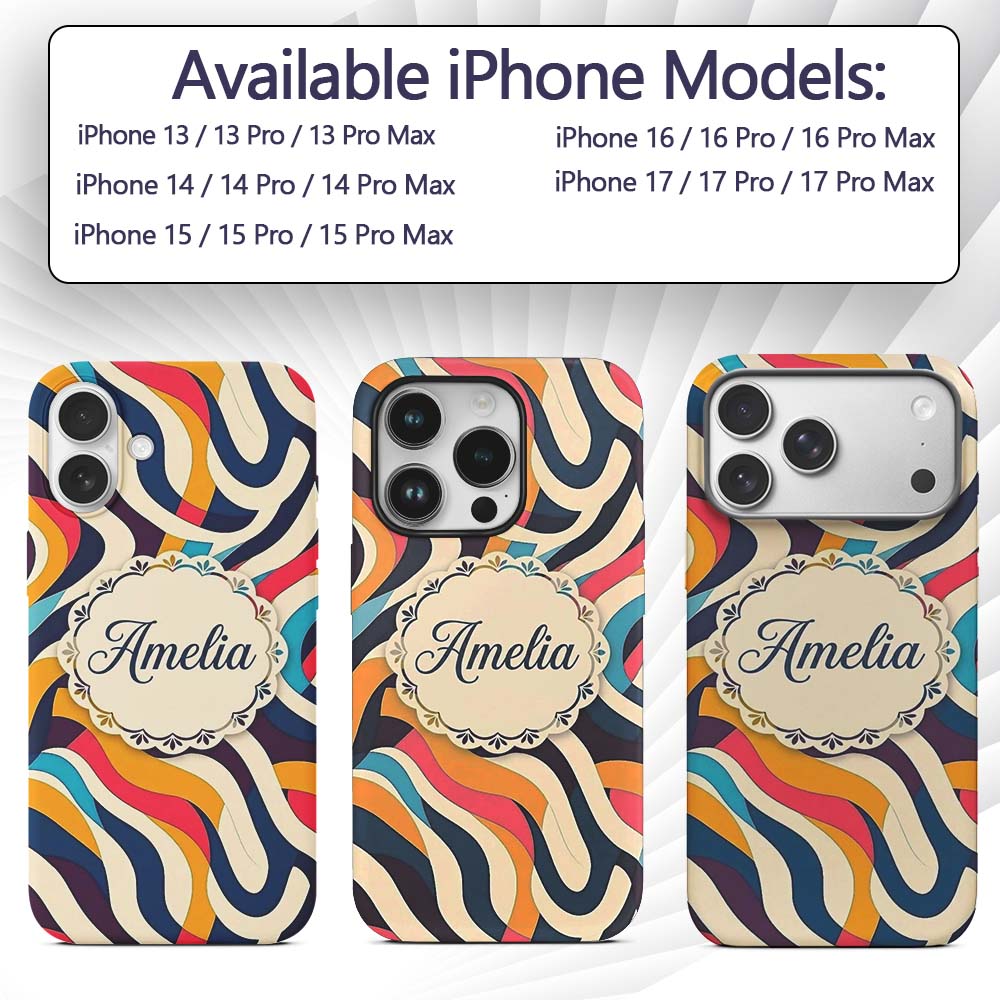 Abstract Flowing Ribbon Waves Bold Printed Design Custom Name Protective Phone Case Mobile Cover Durable Everyday Smartphone Shock Resistant