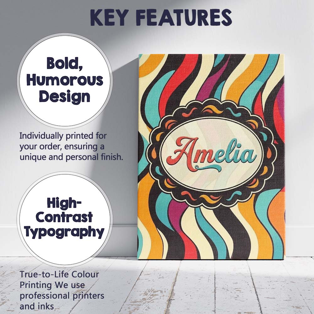 Personalised Name Abstract Wavy Stripe Custom Modern Room Accent Elegant Feature Canvas Wall Art Print Decor Picture Ready to Hang