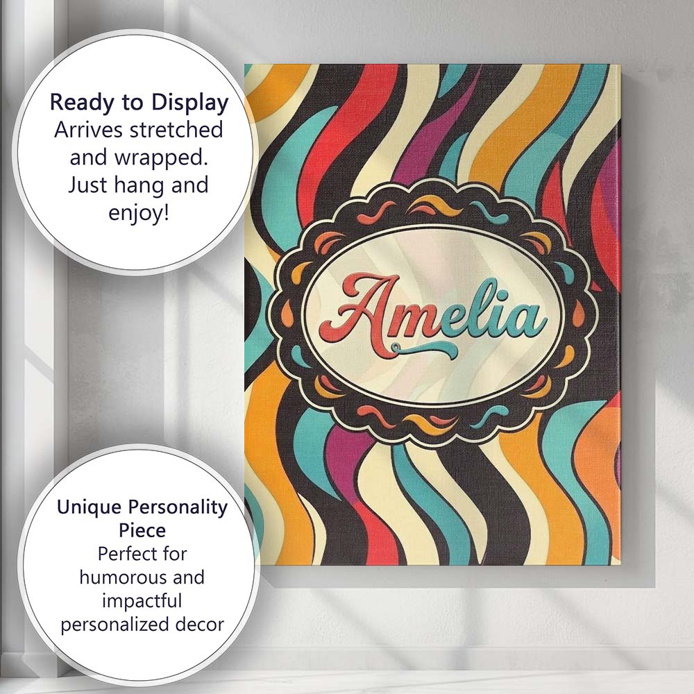 Personalised Name Abstract Wavy Stripe Custom Modern Room Accent Elegant Feature Canvas Wall Art Print Decor Picture Ready to Hang