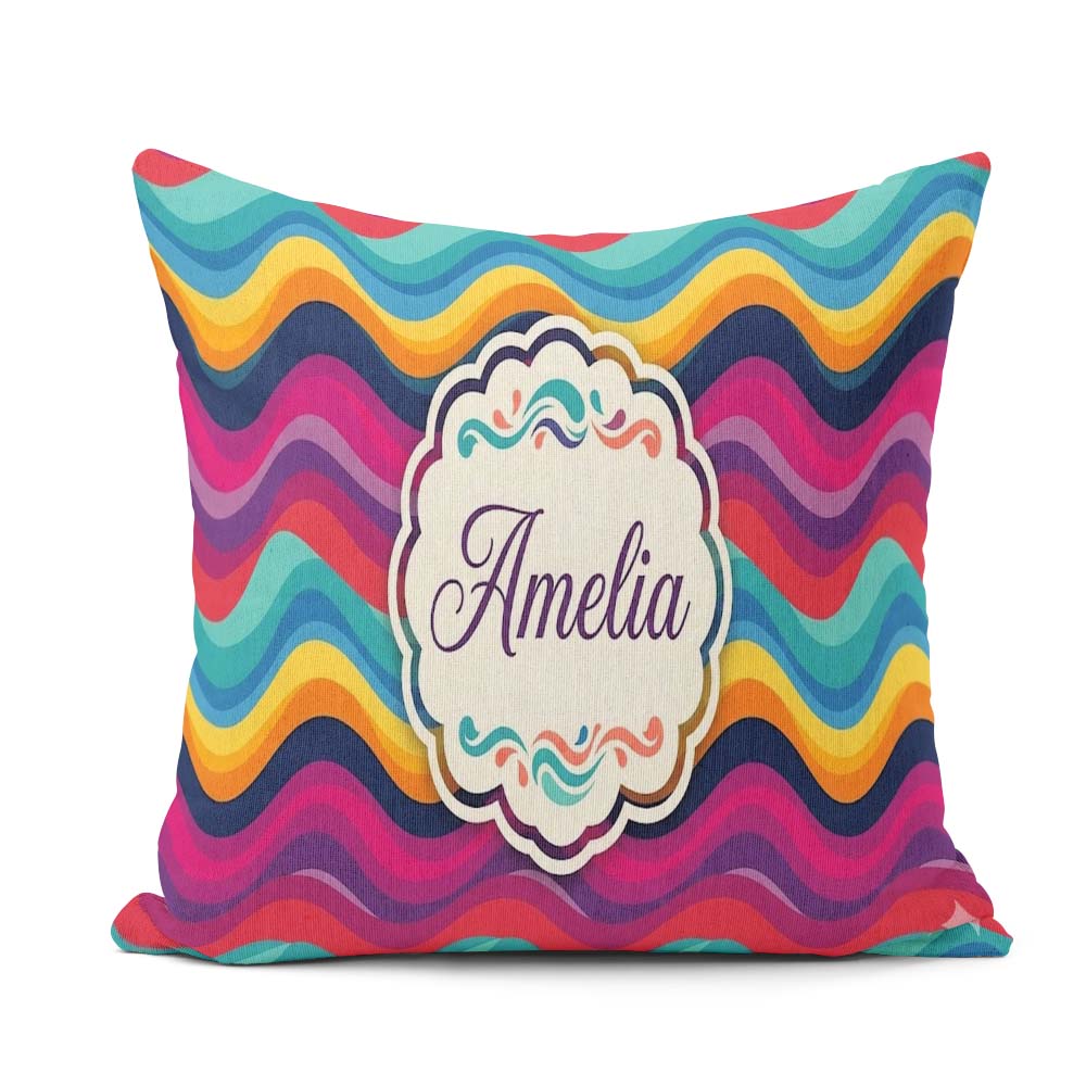 Custom Name Abstract Curved Ribbon Layers Bright Motion Seamless Square Filled Cushion Throw Pillow Sofa Bed Home Decor Zip Washable UK Made