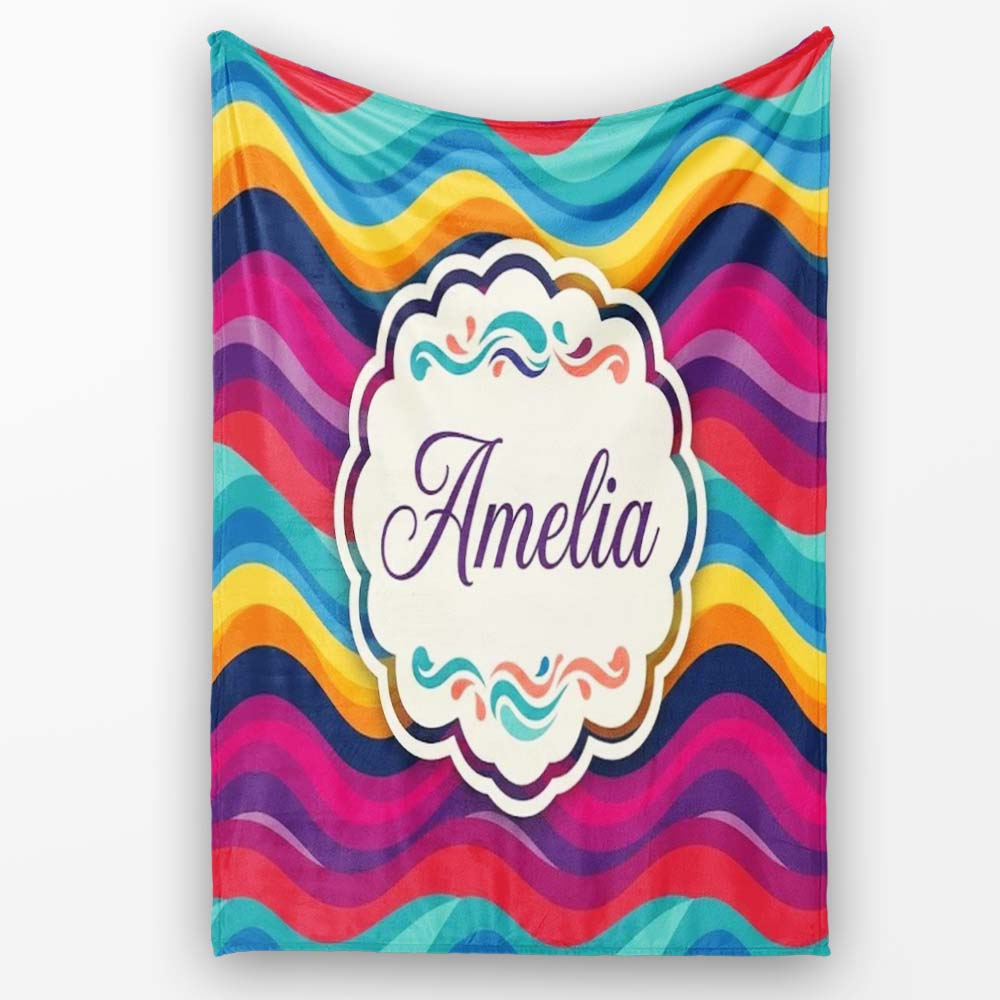 Abstract Curved Ribbon Layers Bright Color Motion Seamless Pattern Personalised Custom Name Super Soft Fleece Blanket Bed Sofa Throw