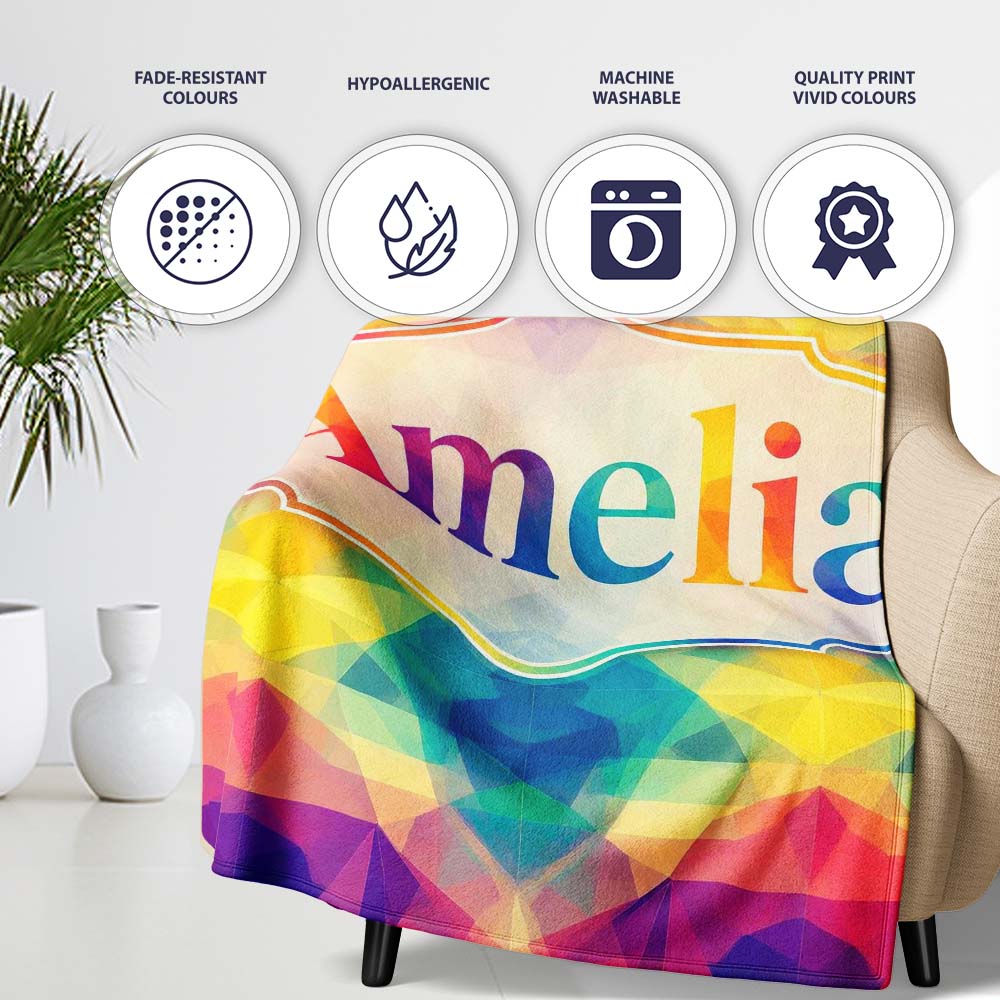 Abstract Kaleidoscope Prism Shapes Vibrant Symmetry Seamless Personalised Custom Name Super Soft Fleece Blanket Bed Sofa Throw