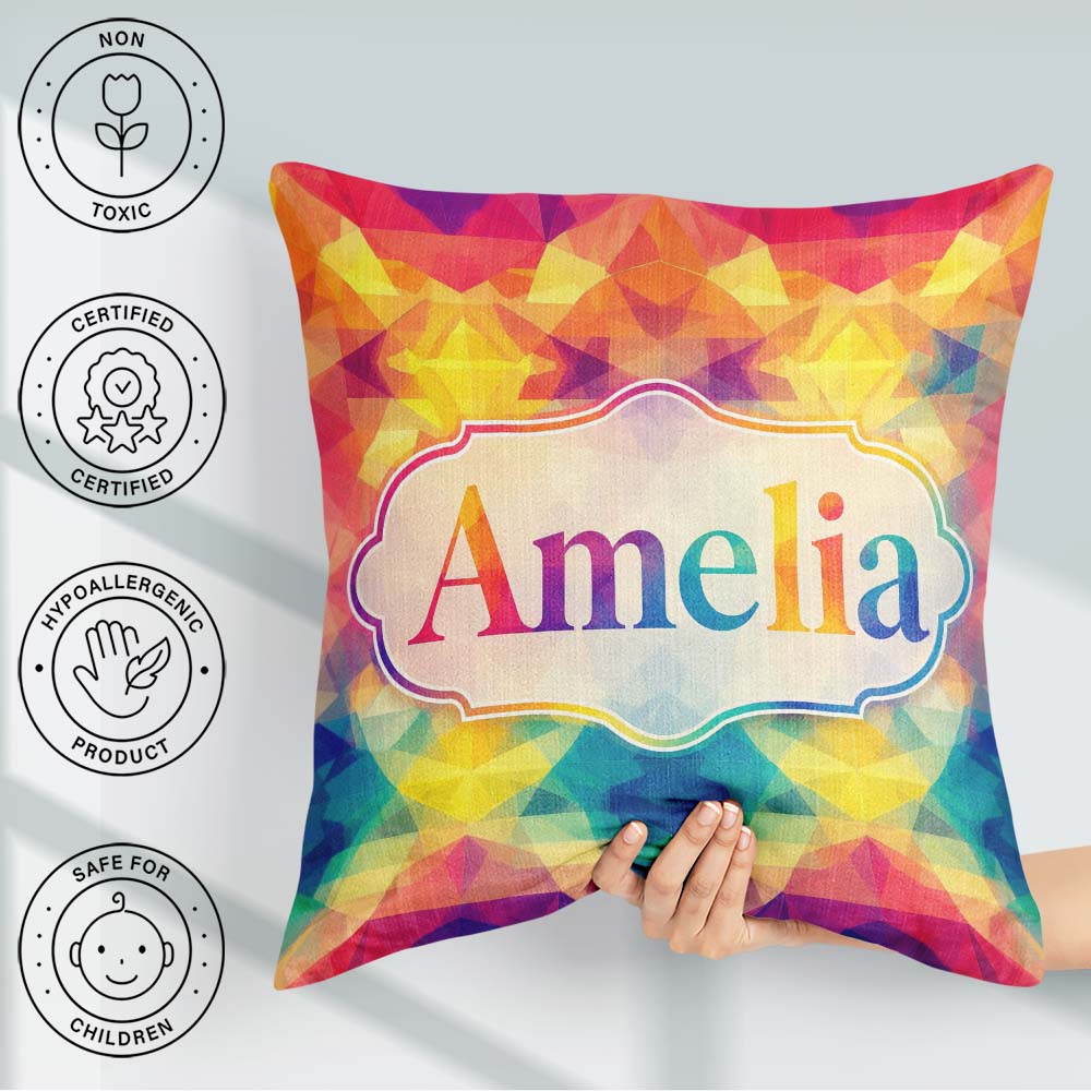 Custom Name Abstract Kaleidoscope Prism Shapes Symmetry Seamless Square Filled Cushion Throw Pillow Sofa Bed Home Decor Zip Washable UK Made