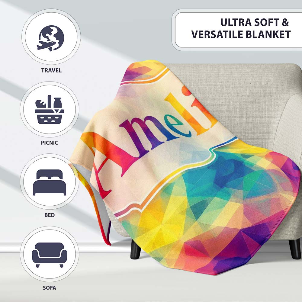 Abstract Kaleidoscope Prism Shapes Vibrant Symmetry Seamless Personalised Custom Name Super Soft Fleece Blanket Bed Sofa Throw