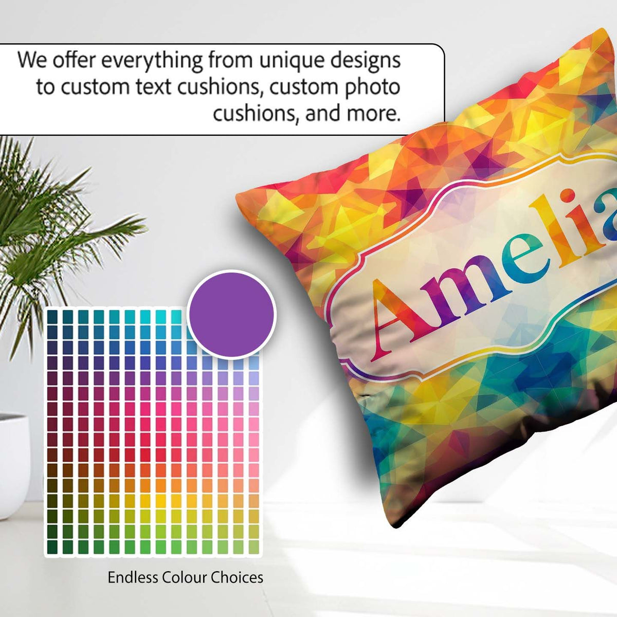Custom Name Abstract Kaleidoscope Prism Shapes Symmetry Seamless Square Filled Cushion Throw Pillow Sofa Bed Home Decor Zip Washable UK Made