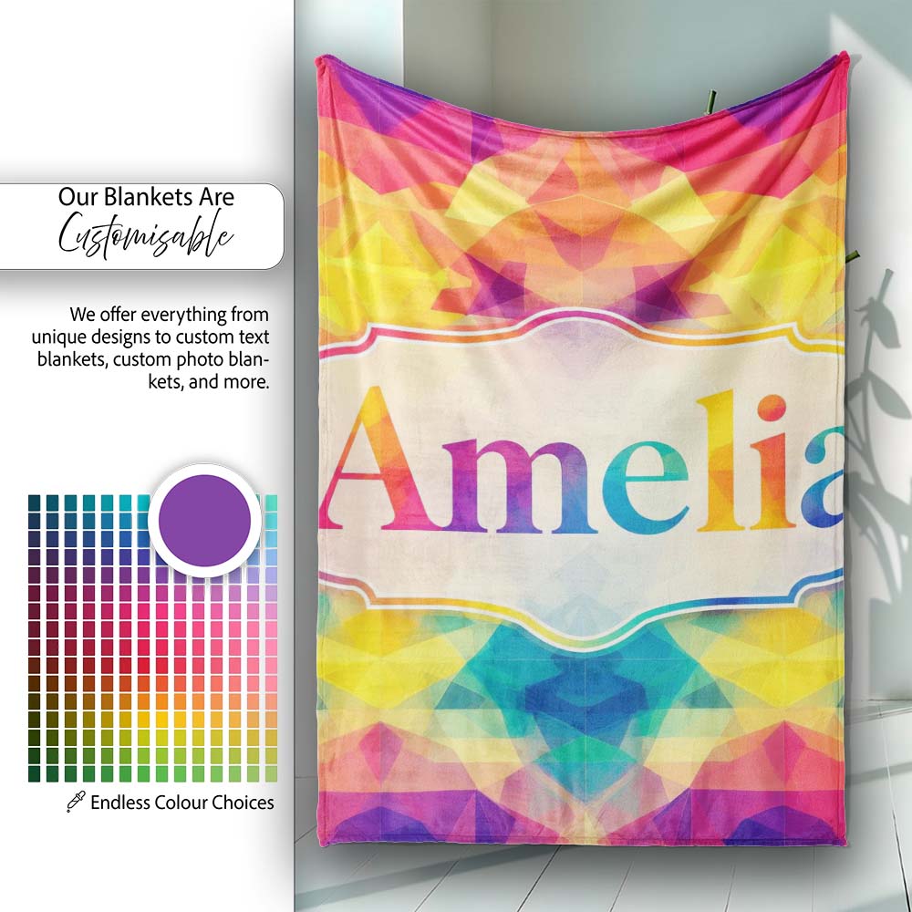 Abstract Kaleidoscope Prism Shapes Vibrant Symmetry Seamless Personalised Custom Name Super Soft Fleece Blanket Bed Sofa Throw