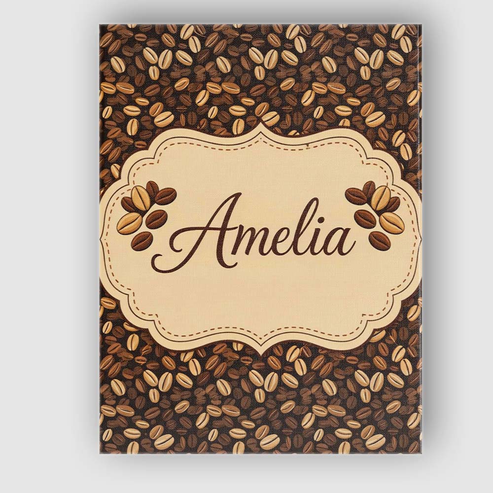Personalised Name Coffee Beans Dark Brown Seamless Pattern Cute Custom Statement Canvas Wall Art Print Decor Picture Ready to Hang
