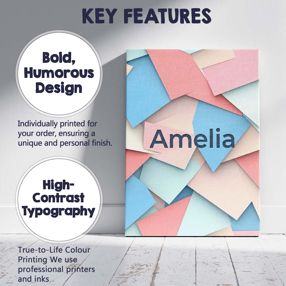 Personalised Name Abstract Pastel Paper Cut Custom Bespoke Interior Contemporary Canvas Wall Art Print Decor Picture Ready to Hang