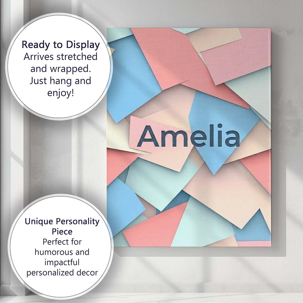 Personalised Name Abstract Pastel Paper Cut Custom Bespoke Interior Contemporary Canvas Wall Art Print Decor Picture Ready to Hang