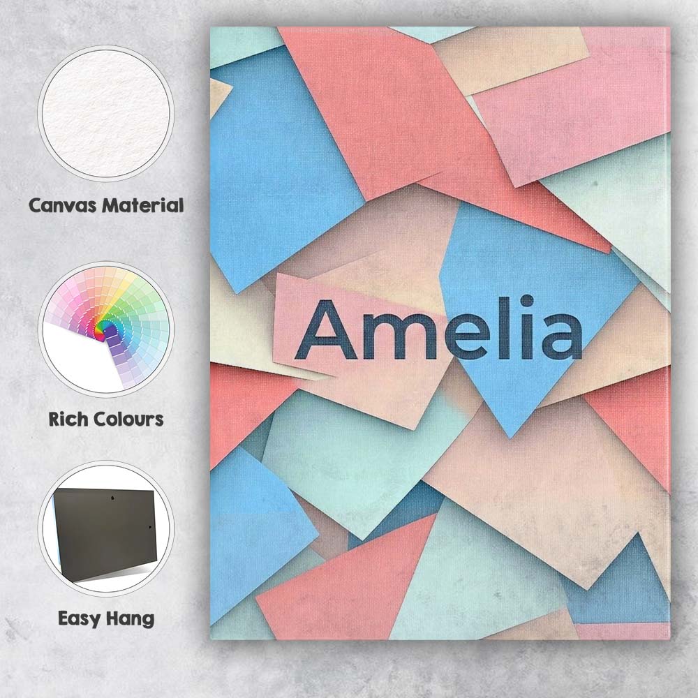 Personalised Name Abstract Pastel Paper Cut Custom Bespoke Interior Contemporary Canvas Wall Art Print Decor Picture Ready to Hang