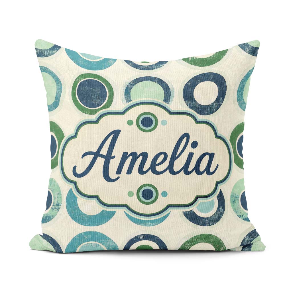 Custom Name Abstract Blue Green Circle Repeat Geometric Seamless Square Filled Cushion Throw Pillow Sofa Bed Home Decor Zip Washable UK Made