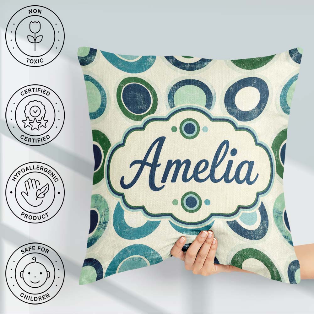 Custom Name Abstract Blue Green Circle Repeat Geometric Seamless Square Filled Cushion Throw Pillow Sofa Bed Home Decor Zip Washable UK Made