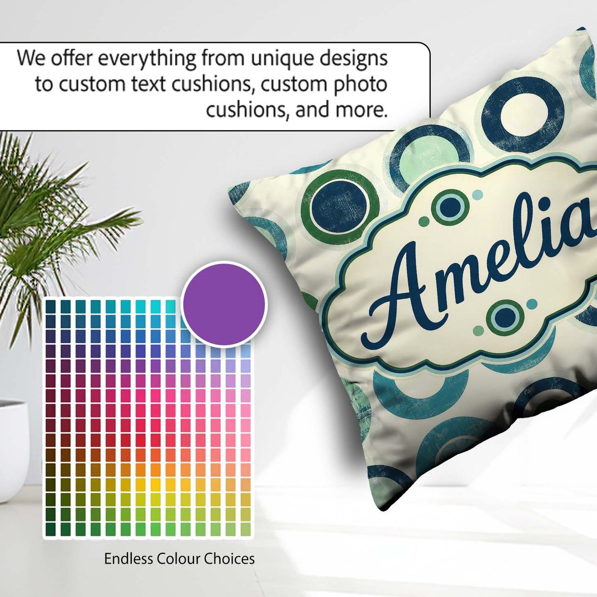 Custom Name Abstract Blue Green Circle Repeat Geometric Seamless Square Filled Cushion Throw Pillow Sofa Bed Home Decor Zip Washable UK Made