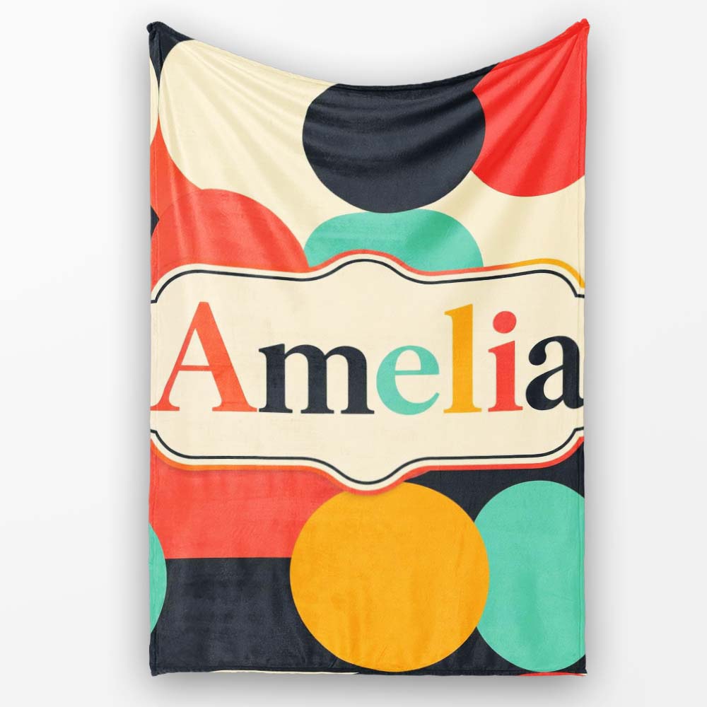 Abstract Bold Color Circle Pop Art Geometric Shapes Seamless Personalised Custom Name Super Soft Fleece Blanket Bed Sofa Throw