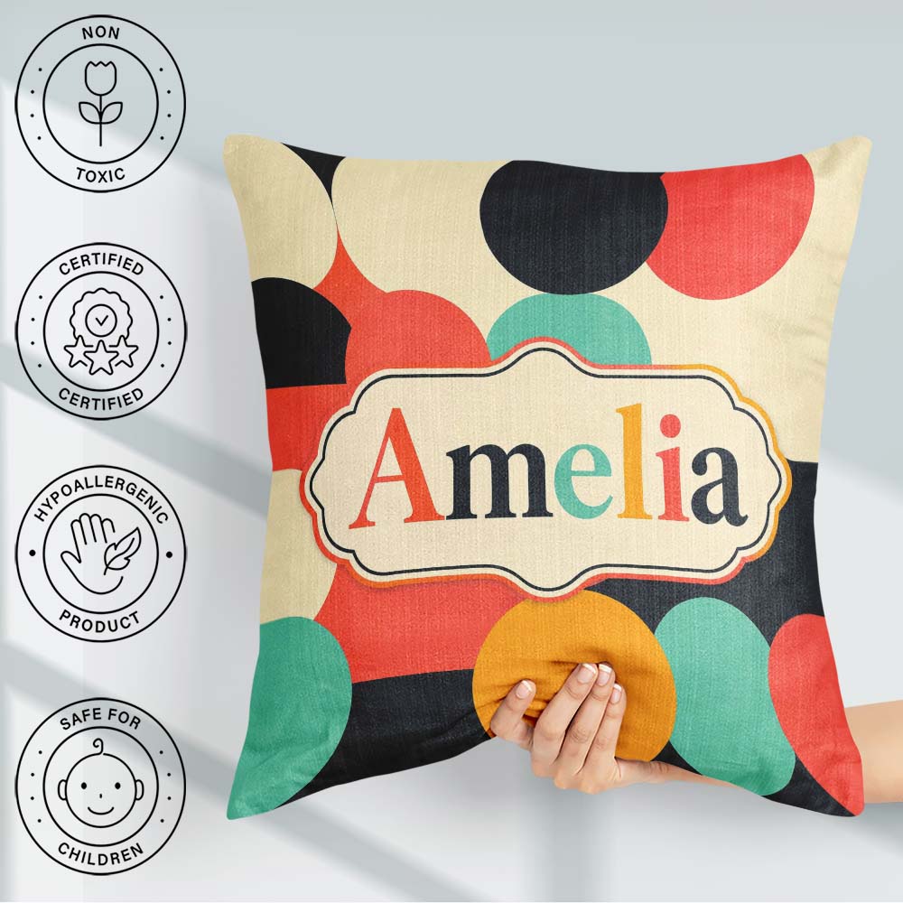 Custom Name Abstract Bold Color Circle Pop Art Geometric Shapes Square Filled Cushion Throw Pillow Sofa Bed Home Decor Zip Washable UK Made