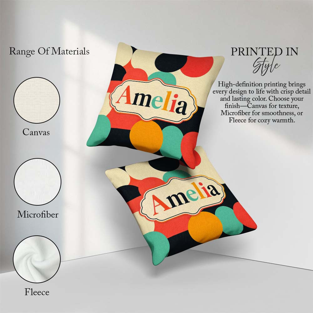 Custom Name Abstract Bold Color Circle Pop Art Geometric Shapes Square Filled Cushion Throw Pillow Sofa Bed Home Decor Zip Washable UK Made