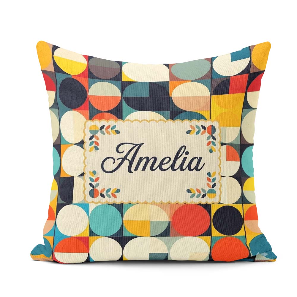 Custom Name Abstract Oval Grid Color Block Century Seamless Name Square Filled Cushion Throw Pillow Sofa Bed Home Decor Zip Washable UK Made