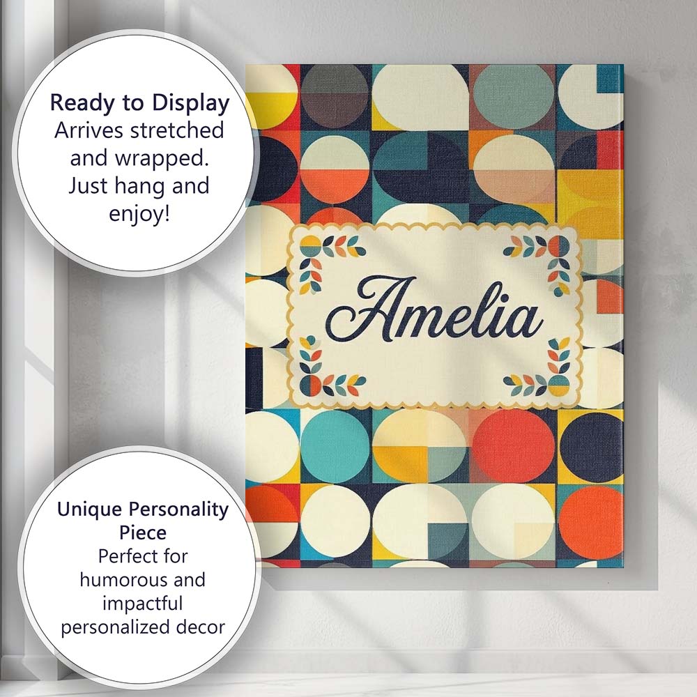 Personalised Name Abstract Oval Grid Color Custom Unique Gift Idea Elegant Feature Canvas Wall Art Print Decor Picture Ready to Hang