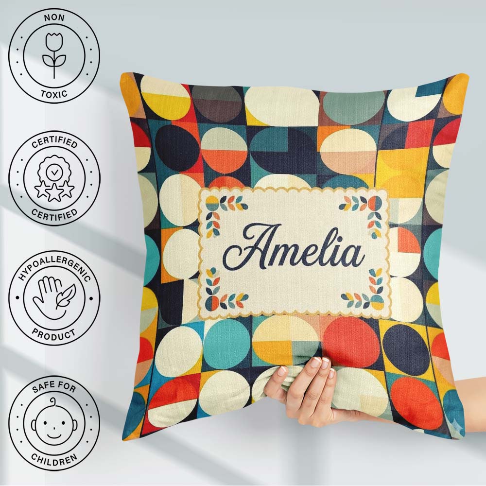 Custom Name Abstract Oval Grid Color Block Century Seamless Name Square Filled Cushion Throw Pillow Sofa Bed Home Decor Zip Washable UK Made