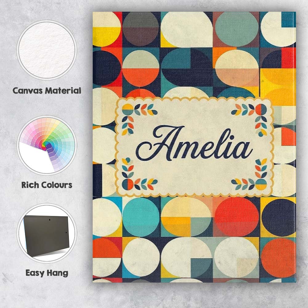 Personalised Name Abstract Oval Grid Color Custom Unique Gift Idea Elegant Feature Canvas Wall Art Print Decor Picture Ready to Hang
