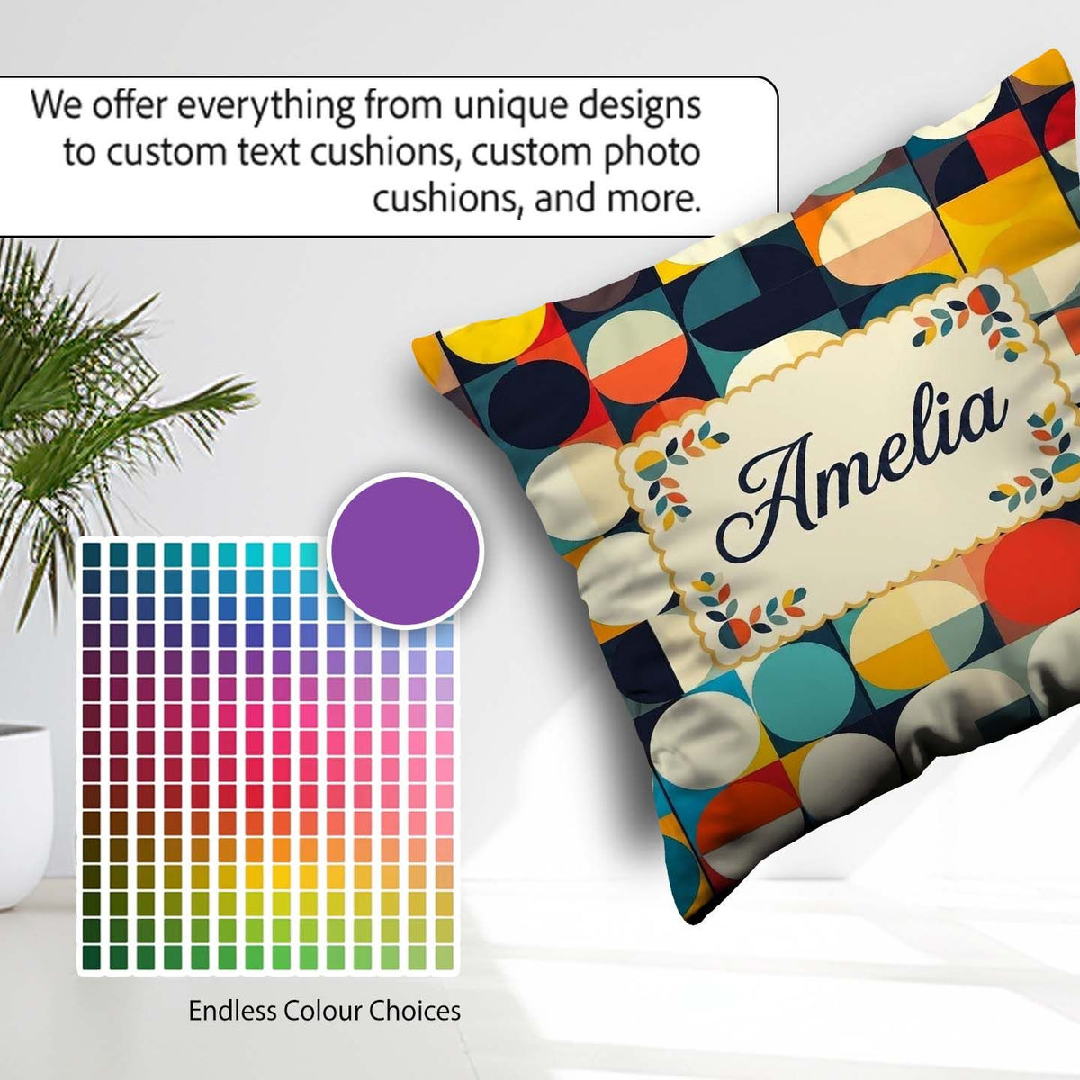 Custom Name Abstract Oval Grid Color Block Century Seamless Name Square Filled Cushion Throw Pillow Sofa Bed Home Decor Zip Washable UK Made